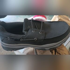 George Black and Gray Boat Shoes with Moccasin Stitching